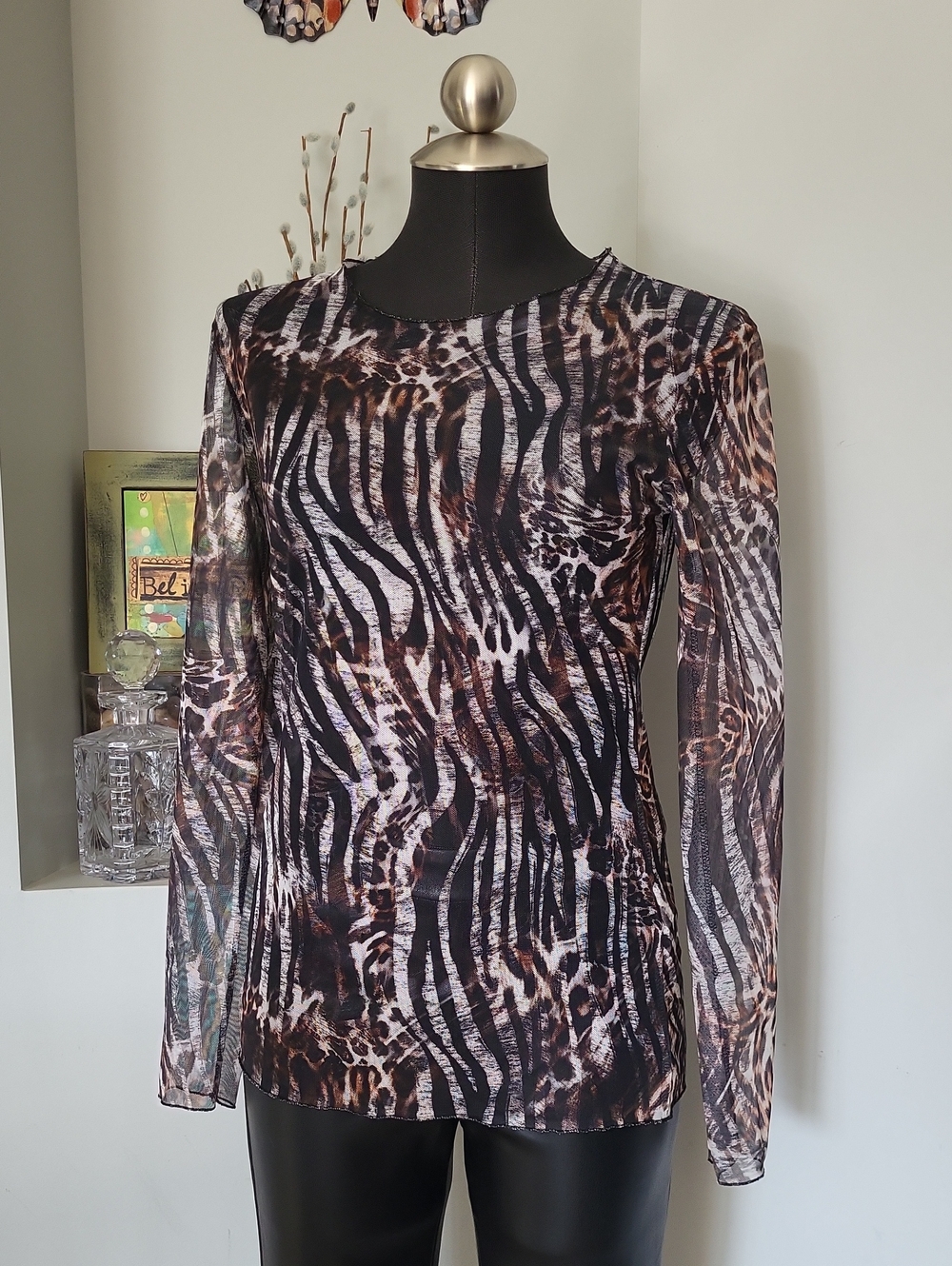 Femme Fatale Italy Animal Print Mesh Top Size Small